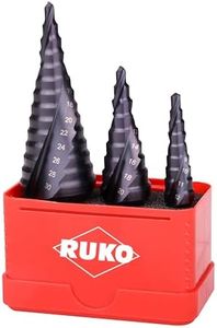 RUKO Stufenbohrer HSS-TiAlN, spiralgenutet mit Kreuzanschliff, Titan-Aluminium-Nitrit-Beschichtung, hohe Schnittleistung, 3-teilig