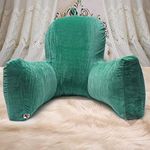 COOZLY Backrest Pillow Reading Pillow Bed Support Pillow With High Armrests Strechable Velvet Removable Cover (Green,Large)