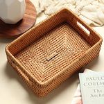 Habere India-All the Cultures Fabricating India Wicker Basket for Storage | Wicker Tray, Wicker Basket Bathroom | Storage Baskets for Wardrobe | Rattan Basket (Large 37x26x12 CM)