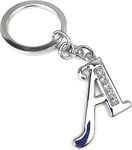 AK Store English Alphabet Letter Silver Metal Keychain with Crystal Stones, for Car Bike Men Women Keyrings (Letter Italic A)