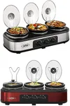 Sunvivi Triple Slow Cookers Silver and Red Color, Slow Cooker Mini Crock Pot for Dips, Food Warmers Buffet Server Stainless Sliver
