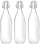 Amazon Brand - Solimo Silica Glass Bottle with Flip Cap, 1 Litre, Set of 3 (Transparent)