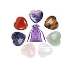 7 Chakra Healing Crystal Natural Heart Stones Set Crystals and Gemstones Healing Reiki Puff Heart Pocket Palm Stone for Stress Relief Chakra Balancing Home Decoration Yoga (7PCS)