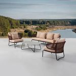 DEVOKO Outdoor Patio Furniture Set, Rope Conversation Sofa Set with Glass Coffee Table, for Garden, Backyard, Terrace (Brown and Cream)