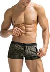 COOFANDY Mens Quick Dry Lightweight Square Leg Cut Trunks Swimwear, X-Large, Army Green and Black Triangle