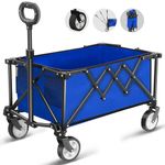 HOFTME Folding Trolley With Wheels,Folding Wagon 100L Capacity All Terrain Wheels with Adjustable Handle & Cover Bag, Picnic Transporter for Holiday Shopping Outdoor Camping Garden Beach (Blue)