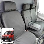 Seat Covers For Mercedes Sprinter 2013-2018+ Tailored Fit Heavy Duty Waterproof Black Van Seat Covers for Front Driver & Double Passenger Seat 600 Denier Polyester Machine Washable