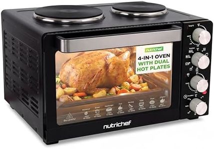 NutriChef 30 Quart Kitchen Convection Oven & 2 Burner Cooker - 1500 Watt Oven - 7 Cook Functions Rotisserie, Cook, Bake, Broil & More - Includes Baking Tray, Skewers & Handles - 19.6 x 16.0 x 13.5 IN