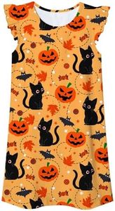 Funnycokid Halloween Nightgowns Girls Size 8 Pumpkin Sweets Spider Web Specter Nightdress Sleepwear 7-8 T Halloween Cat Pumpkin Orange