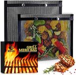 Mountain Grillers Set of 2 BBQ Mesh Grill Bags -(12.83 x 11.73-Inch) Reusable Grilling Pouches for Barbeque, Fish -Suitable for Charcoal, Electric Grills -Heat-Resistant & Non-Stick Bag for BBQ Lover