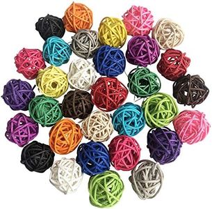 Benvo Rattan Balls 32 Pack 1.2 inch Wicker Ball Birds Quaker Parrot Parakeet Chewing Pet Bite Ball for Budgies Conures Hamsters Ball Orbs Crafts DIY Accessories Vase Fillers (Multi-colored)