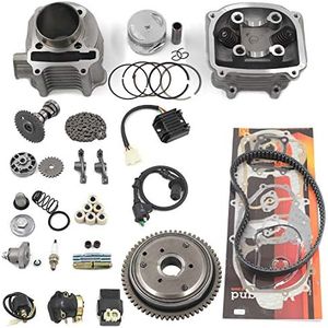 Complete GY6 Cylinder Head Rebuild Kits with valves, Trkimal 57.4mm 150cc Big Bore Upgrade Kits for 4 stroke 157QMJ Engines Chinese scooter moped parts, GY6 Engine parts Sunl Roketa Peace