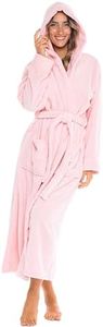 Alexander Del Rossa Womens Robe, Long Plush Bathrobe with Hood, Hooded Robes for Women Plus Size Bath Robe, Pink Rose Quartz, Small