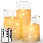 salipt LED Flameless Candles, Battery Operated Flickering Candles, Moving Flame Electric Candle Sets Glass Effect with Remote Timer, Set of 3, H 4" 5" 6" - Fairy Lights