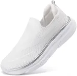 STQ Slip On Walking Shoes for Women Nurse Wide Toe Box Non Slip Work Shoes Lightweight Exercise Gym Shoes with Memory Foam Platform Athletic Tennis Shoes US Size 7.5 White