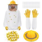 Ramede Beekeeper Suit Set Includes 1 Pcs Bee Hat and Veil 1 Pair Sheepskin Gloves 20 Pcs Wool Felt Bee 20 Pcs Round Double Sided Tape for Beekeeper Beginner Protection Halloween Costume, L