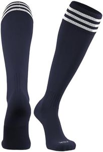 TCK Elite Finale 3 Stripe Soccer Socks (Navy/White, Large)