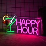 Roouneon Cocktails Happy Hour Neon Sign for Wall Décor with Dimmable Switch LED Neon Signs Bedroom Beer Bar Neon Light Sign Hotel Party Club Office Art Lights.