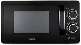 Tower T24042BLK Manual Microwave with Sleek Mirror Door, 800W, 20L, Black & Chrome