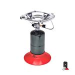 Outbound Single Burner 3 Piece Portable Adjustable 10,000 BTU Propane Camping Stove Kit with Even Heat Distribution, Sturdy Base & Storage Case, Red