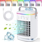 Joomouney Portable Air Cooler, 3-in-1 Evaporative Air Cooler, Portable Air Conditioner With 4 Wind Speed & 7 Colour Lights & 700ml Water Tank & 2-8H Timer, Personal Air Coolers for Home Office Bedroom