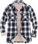 ThCreasa Womens Sherpa Lined Flannel Jacket with Hand Pockets, Plaid Button Down Fuzzy Shirt Jackets, Navy/White, Large