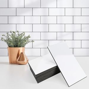 StyloVue 100 Pieces Peel and Stick Backsplash for Kitchen, 3" x 6" PVC Subway Tile 2024 Upgraded Glossy White with Dark Gray Grout Backsplash Stick on Tile Elevate Kitchen, Bathroom, Fireplace,RV