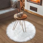 TENNOLA White Faux Fur Rug Small Round Fluffy Rug 2 Feet Round Rug for Kids Room Fuzzy Throw Rug for Bedroom Non-Slip Shag Faux Fur White Circle for Living Room Round Furry Rugs for Girls Room