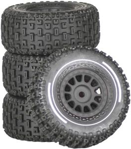 Pre-Glued 1/14 RC Truck Tires & Wheels (4PCS) - 12mm Hex All-Terrain Tires 2.56" OD - for Traxxas, ARRMA Mojave GROM,MJX Hyper Go 14301 14302 14303,Tamiya Kyosho HPI 1/14-1/18 Scale On/Off Road