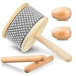 5 Pcs Cabasa Music Instrument for Baby Shower Gifts Wooden Hand Percussion Instrument Set with Stainless Steel Breads Latin Percussion Instrument Classical Wood Claves Rhythm Sticks Egg Shakers