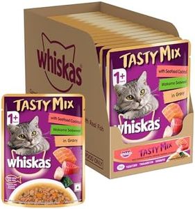 Whiskas Tasty Mix Adult (1+ Year) Wet Cat Food, Seafood Cocktail Wakame Seaweed in Gravy, 70 g, Pack of 14|Made with Real Fish|Complete & Balanced Nutrition for Adult cat