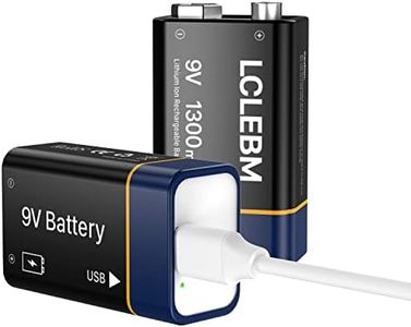 USB Recargable 9V baterías, 1300mAh 9V de Litio Recargables 9V baterías de Larga duración de 9 voltios de Li-Ion para Alarma de Humo, micrófonos inalámbricos, detectores de Humo, linternas - 2PCS