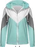 SoTeer Women's Waterproof Raincoat Outdoor Hooded Rain Jacket Hiking Camping Rain Coat Windbreaker (Aqua Green, XL)