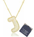 TRWWELL J 14k Gold Bubble Letter Necklace Dainty Balloon Initial Necklace Pave Cubic Zirconia Alphabet Name Pendant Necklace Personalized Jewelry Gifts for Women