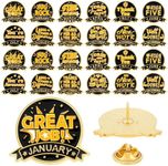 Retrowavy 24 Pcs Employee of the Month Lapel Pin 1-12 Month Employee Recognition Pins Excellence in Service Pins Appreciate Pins for Employee Team Staff, brass, plated with gold, no gemstone