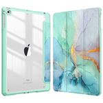 Fintie Hybrid Slim Case for iPad 6th Generation 2018 / 5th Gen 2017 / iPad Air 2 / iPad Air 1 (9.7 Inch) - [Built-in Pencil Holder] Shockproof Cover with Clear Transparent Back Shell, Emerald Marble