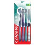 Colgate 360 Deep Clean Soft Toothbrush 4 pack | removes bacteria from teeth, tongue, cheeks and gums | interdental bristles clean between teeth | polishing cup remove plaque | antibacterial bristles*