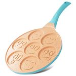 joeji's Kitchen 7 Hole Pancake Pan 26cm - Smiley Faces Mold - Non Stick and Induction Suitable - Lightweight Cast Aluminium - Mini Pancakes - Fun Kids Breakfast - Blue