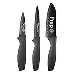 MasterChef Knife Set of 3 For Kitchen (Chef, Paring & Utility) Professional, Extra Sharp, Stainless Steel Blades With Non Stick Coating & Soft Touch Grip, Essential Collection 3 Piece, Black