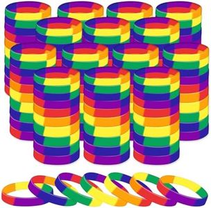 300 Pcs Pride Wristbands Bulk Rainbow Silicone Bracelet Pride Wristbands Decorations Stretch Silicone Wristband Wrist Bands for Gay and Lesbian Parades Rainbow Festival Party Decorations Supplies