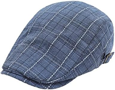 ZLYC Men Cotton Flat Cap Summer Scally Ivy Gatsby Newsboy Beret Driver Cabbie Hunting Hat (Plaid Blue)