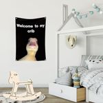 yikinb 2×3ft Welcome to My Crib Flag, Funny Flags for Bedroom Featuring The Duck,Vibrant Colors Crib Banner with Brass Grommets,Boys and Girls Welcome Photo Backdrop for Dorm Room Home College Decor