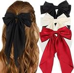 Bow Hair Clip, 3Pcs Hair Bows for Women Big Bowknot Hairpin Solid Color Bow French Hair Clips with Long Ribbon Solid Color Hair Barrette Clips Soft Satin Silky Hair Bows for Women Girls