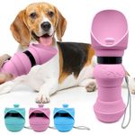 Portable Dog Water Bottle, Collapsible Dog Water Dispenser | Leak Proof Dog Travel Water Bottle | Dog Water Bottle Portable for Outdoor Walking, Hiking, Travel | 19oz (Pink, 19 oz)