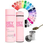 Hey Girl Tea Infuser Bottle - Insulated Tea Bottle for Loose Leaf Tea - Thermos Tea Tumbler with Tea Diffuser - Portable Travel Tea Mug for Infused Water - Tea Gifts for Women - Light Pink