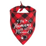 YHTWIN My Humans are Getting Married, Red Plaid Dog Bandanas, Dog Engagement Announcement, Wedding Photo Props, Pet Scarf Accessories