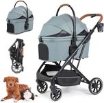 Beberoad Pets T6 Luxury Pet Stroller for Medium Dog Under 66lbs or 2 Small Dogs & Cats, Foldable and Carrier -Detachable (Green)