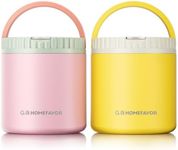 G.a HOMEFAVOR Insulated Food Jar 18oz - 2 Pack Vacuum Stainless Steel Food Containers for Hot & Cold Meals, Thermo Leakproof Bento Box for Kids, Pink and Yellow