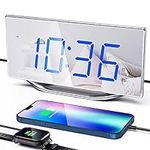 ROCAM Digital Alarm Clock for Bedroom/Office, 8.7" Large LED Mirror Desk Clock for Make-up, Simple Loud Alarm Clock for Teenagers, Dimmable, 7 Levels Brightness & Volume