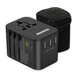 Destinio Universal Travel Adapter- 6-in-1 Fast (35W) Charging with PD/QC 3.0, 2 Type C & 3 USB Ports Universal Charger, International Travel Adapter, All in One Plug, Socket Adaptor